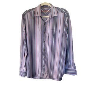 Tommy Bahama Men's Blue Stripe Silk Button-Down Dress Shirt Size M